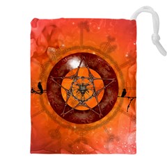 Awesome Skull On A Pentagram With Crows Drawstring Pouch (5xl) by FantasyWorld7