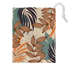 Trend Abstract Seamless Pattern With Colorful Tropical Leaves Plants Beige Drawstring Pouch (5xl) by Vaneshart