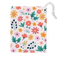 Flat Colorful Flowers Leaves Background Drawstring Pouch (5xl) by Vaneshart