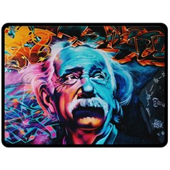 Albert Einstein Retro Wall Graffiti Blue Pink Orange Modern Urban Art Grunge Double Sided Fleece Blanket (large)  by genx