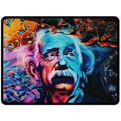 Albert Einstein Retro Wall Graffiti Blue Pink Orange Modern Urban Art Grunge Double Sided Fleece Blanket (large)  by snek