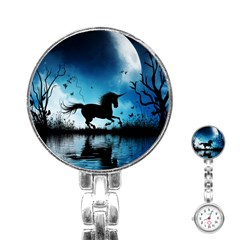 Wonderful Unicorn Silhouette In The Night Stainless Steel Nurses Watch by FantasyWorld7
