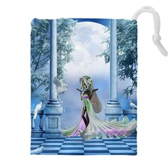 Cute Fairy With Dove Drawstring Pouch (5xl) by FantasyWorld7
