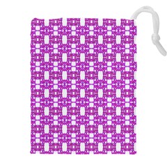 Pink  White  Abstract Pattern Drawstring Pouch (4xl) by BrightVibesDesign