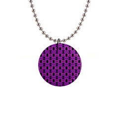 Pink Black Abstract Pattern 1  Button Necklace by BrightVibesDesign