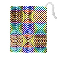 Colorful Circle Abstract White Brown Blue Yellow Drawstring Pouch (4xl) by BrightVibesDesign