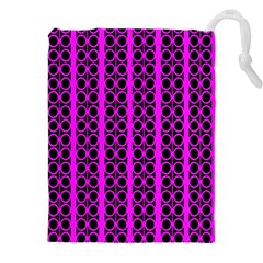 Circles Lines Black Pink Drawstring Pouch (4xl) by BrightVibesDesign