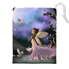 Little Fairy With Dove Drawstring Pouch (5xl) by FantasyWorld7