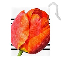 Tulip Watercolor Red And Black Stripes Drawstring Pouch (5xl) by picsaspassion