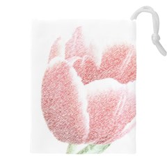 Tulip Red White Pencil Drawing Drawstring Pouch (4xl) by picsaspassion