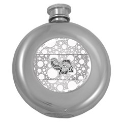 Elegant Mandala Elephant In Black And Wihte Round Hip Flask (5 Oz) by FantasyWorld7