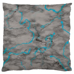 Marble Light Gray With Bright Cyan Blue Veins Texture Floor Background Retro Neon 80s Style Neon Colors Print Luxuous Real Marble Large Flano Cushion Case (one Side) by genx