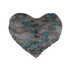 Marble Light Gray With Bright Cyan Blue Veins Texture Floor Background Retro Neon 80s Style Neon Colors Print Luxuous Real Marble Standard 16  Premium Flano Heart Shape Cushions by genx