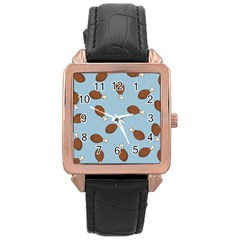 Turkey Leg Pattern - Thanksgiving Rose Gold Leather Watch  by Valentinaart