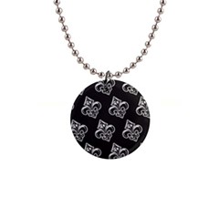 French France Fleur De Lys Metal Pattern Black And White Antique Vintage Black Rocker 1  Button Necklace by Quebec