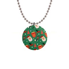 Colorful Funny Christmas Pattern 1  Button Necklace by Vaneshart