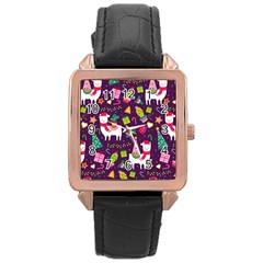 Colorful Funny Christmas Pattern Rose Gold Leather Watch  by Vaneshart