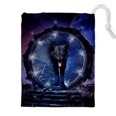 Awesome Wolf In The Gate Drawstring Pouch (5xl) by FantasyWorld7