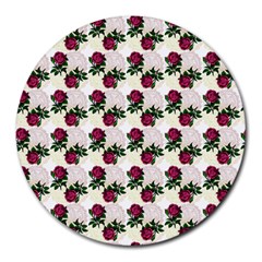 Doily Rose Pattern White Round Mousepads by snowwhitegirl