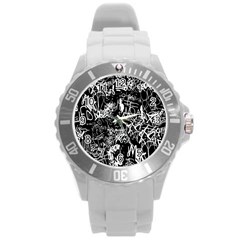 Graffiti Abstract Collage Print Pattern Round Plastic Sport Watch (l) by dflcprintsclothing