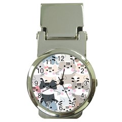 Cute Cat Couple Seamless Pattern Cartoon Money Clip Watches by Vaneshart