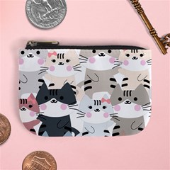 Cute Cat Couple Seamless Pattern Cartoon Mini Coin Purse by Vaneshart