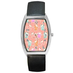 Cute Kawaii Kittens Seamless Pattern Barrel Style Metal Watch by Vaneshart