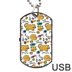 Hand Drawn Kitten Pattern With Elements Dog Tag Usb Flash (one Side) by Vaneshart