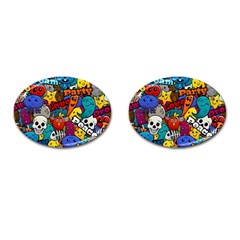 Graffiti Characters Seamless Pattern Cufflinks (oval) by Nexatart