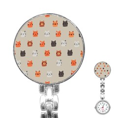 Cat Faces Pattern Stainless Steel Nurses Watch by Nexatart