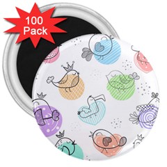 Cartoon Bird Cute Doodle Bird 3  Magnets (100 Pack) by Vaneshart