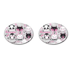 Big Set With Cute Cartoon Animals Bear Panda Bunny Penguin Cat Fox Cufflinks (oval) by Vaneshart