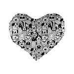 Seamless Pattern With Black White Doodle Dogs Standard 16  Premium Heart Shape Cushions Back