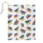 Seamless Pattern With Hand Drawn Bird Black Drawstring Pouch (5XL) Back