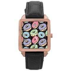 Colorful Donut Seamless Pattern On Black Vector Rose Gold Leather Watch  by Sobalvarro