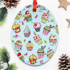 Cupcake Doodle Pattern Oval Filigree Ornament (two Sides) by Sobalvarro