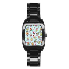 Cupcake Doodle Pattern Stainless Steel Barrel Watch by Sobalvarro