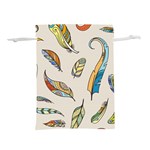 Vector Boho Doodle Feathers Seamless Pattern Illustration Lightweight Drawstring Pouch (M) Back