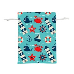 Seamless Pattern Nautical Icons Cartoon Style Lightweight Drawstring Pouch (l) by Wegoenart