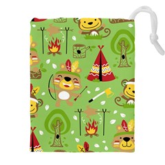Cartoon Animals Indian Tribes Seamless Pattern Vector Drawstring Pouch (5xl) by Wegoenart