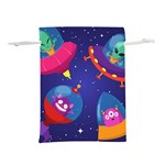Cartoon Funny Aliens With Ufo Duck Starry Sky Set Lightweight Drawstring Pouch (L) Back