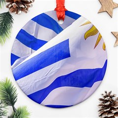 Uruguay Flags Waving Round Ornament (two Sides) by dflcprintsclothing
