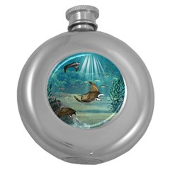 Awesome Steampunk Manta Rays Round Hip Flask (5 Oz) by FantasyWorld7