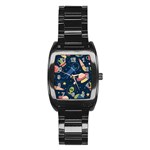Seamless Pattern With Funny Aliens Cat Galaxy Stainless Steel Barrel Watch Front