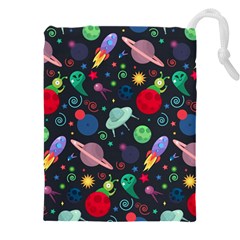 Cosmos Ufo Concept Seamless Pattern Drawstring Pouch (5xl) by Vaneshart