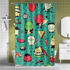 Seamless Pattern With Funny Monsters Cartoon Hand Drawn Characters Unusual Creatures Shower Curtain 48  X 72  (small)  by Vaneshart