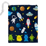 Big Set Cute Astronauts Space Planets Stars Aliens Rockets Ufo Constellations Satellite Moon Rover V Drawstring Pouch (4XL) Back