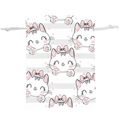 Cat With Bow Pattern  Lightweight Drawstring Pouch (xl) by Vaneshart