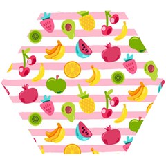 Tropical Fruits Berries Seamless Pattern Wooden Puzzle Hexagon by Vaneshart