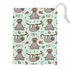 Seamless Pattern With Cute Sloths Relax Enjoy Yoga Drawstring Pouch (5xl) by Vaneshart